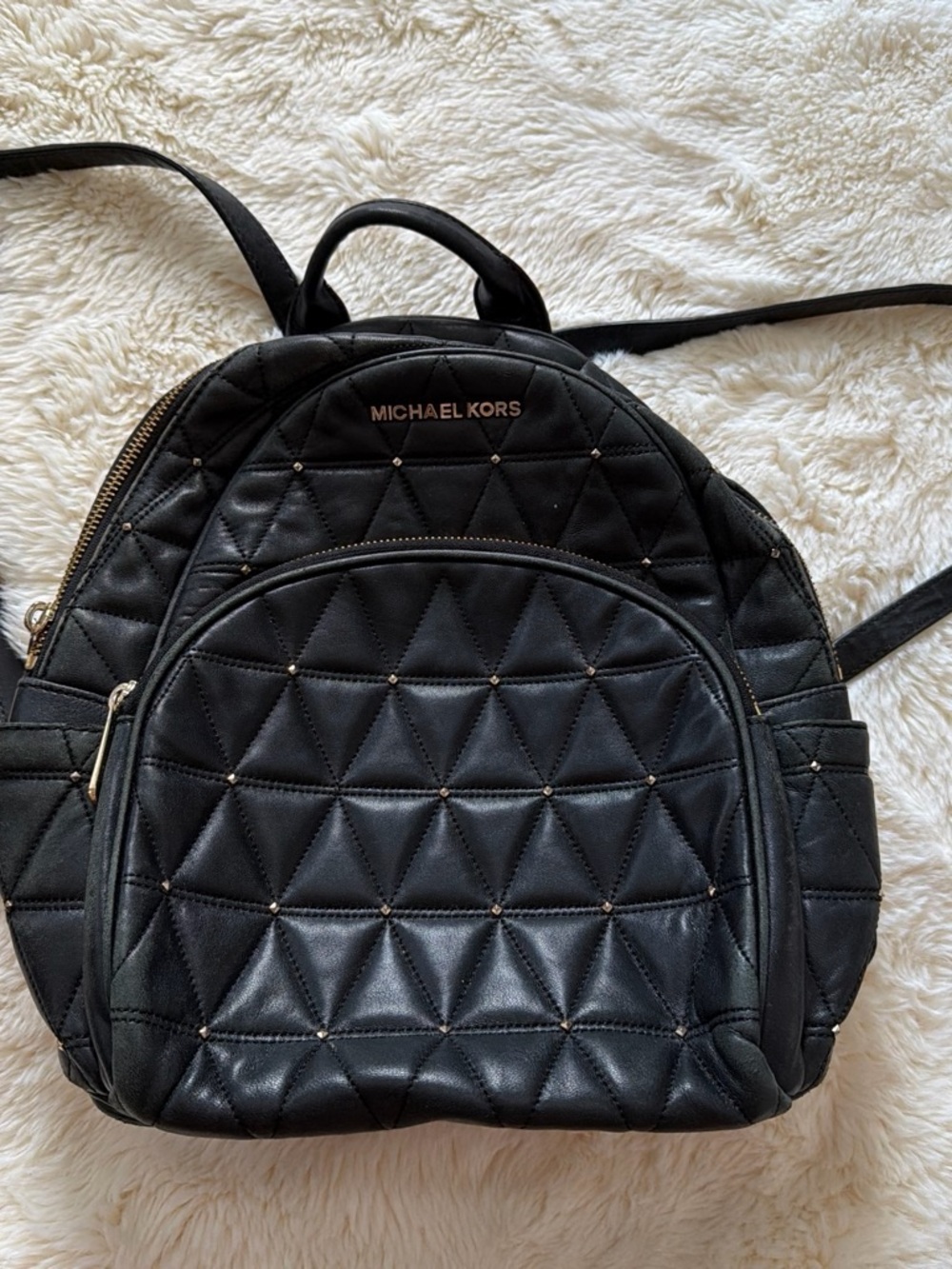 MICHAEL KORS Black Quilted Leather Backpack with Gold Accents